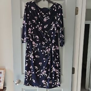 Lauren Ralph Lauren Size 14 Navy Floral Draped Midi Dress